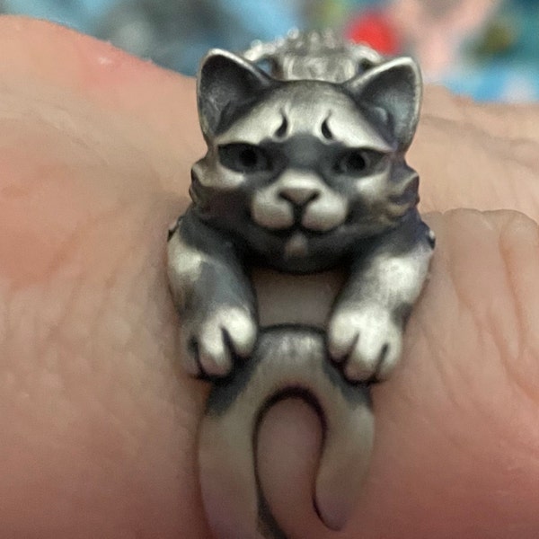 Adorable 925 Sterling Silver Cat Ring - Handcrafted, Adjustable ...