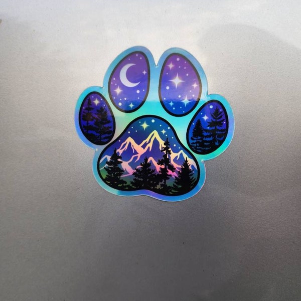 Paw Print Sticker, Holographic Dog Sticker, Hiking Vinyl Sticker, Dog ...