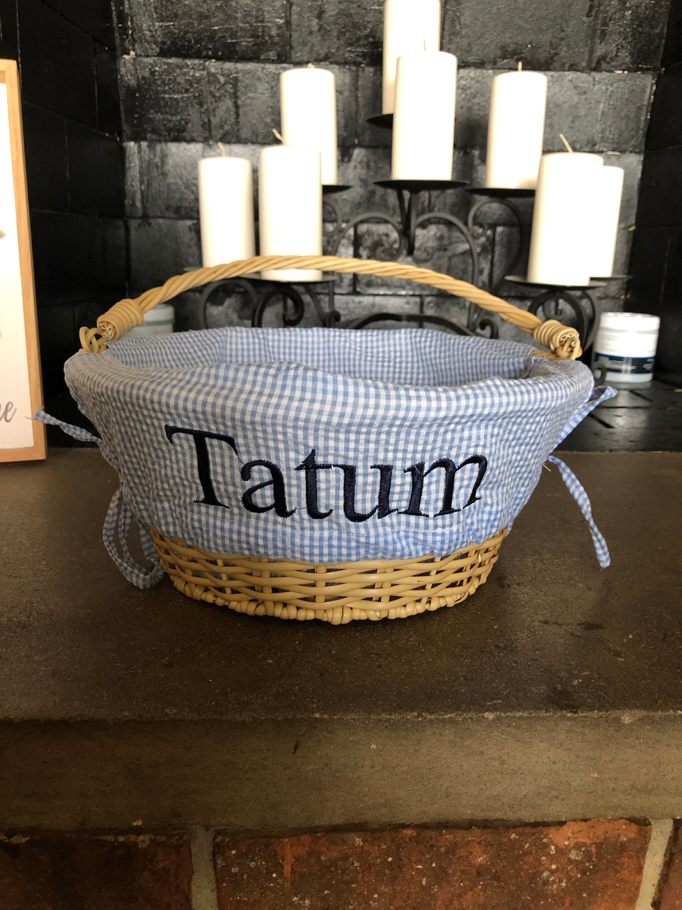 Personalized Easter Basket Liner,Custom Easter Basket Liner with Name or Monogram,Seersucker Easter Basket Liner for Boy Girl Child Kid Gift