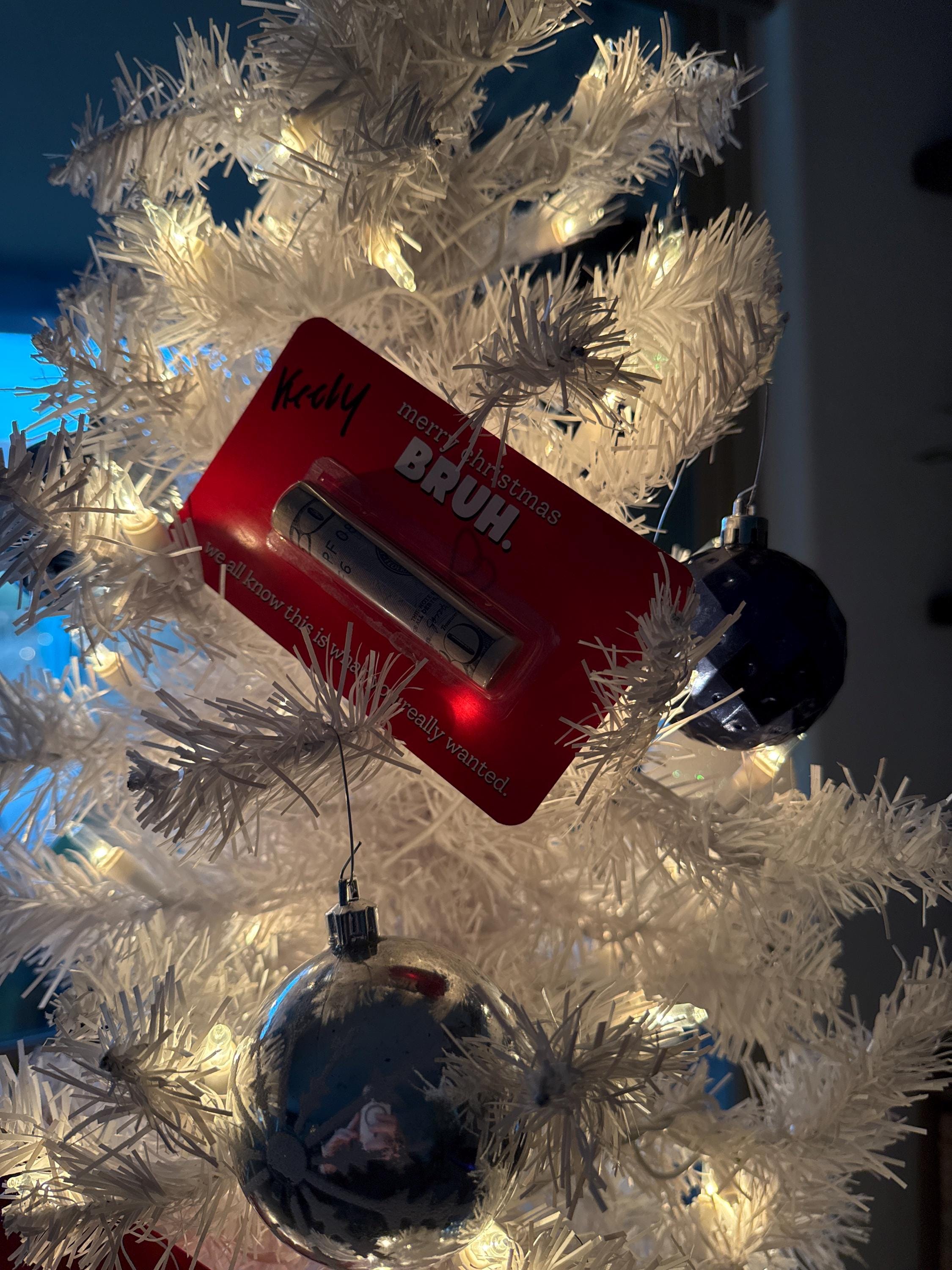 Weihnachtsgeldhalter – Lustiges Geldgeschenk für Teenager, Jungen oder Mädchen – Geldkarte „Frohe Weihnachten“, „Bruh“, Geldsäckchen