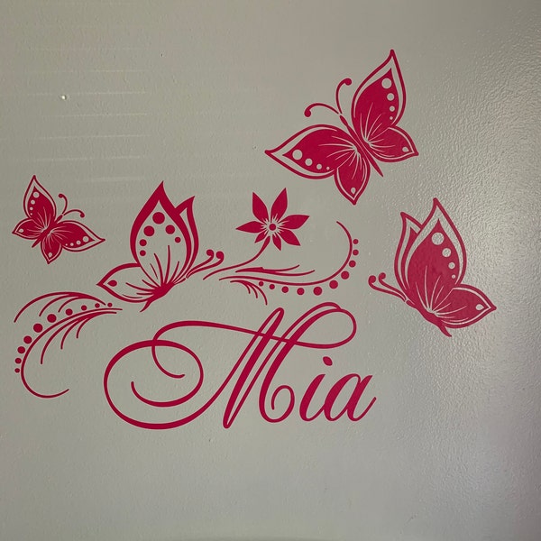 Butterflies Flower Personalized Custom Name Vinyl Decal Sticker Wall ...
