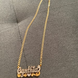 Personalized Heart 14K Gold Plated Double Plate 3D Name Necklace - Etsy