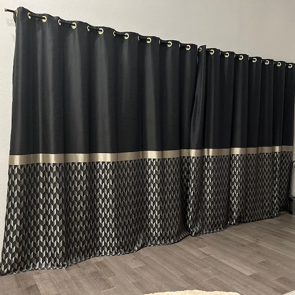Luxury Black Silver Geometric Patterned Curtains for Livingroom Bedroom ...