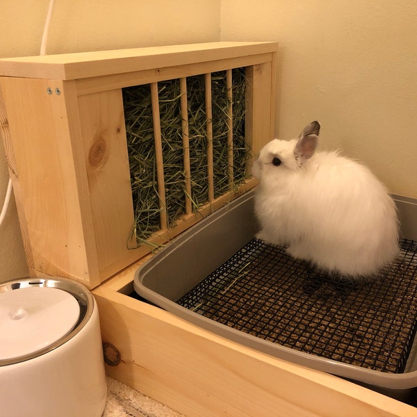 Large - Hop Box: Rabbit Bunny Hay Feeder and Litter Pan Combo, Sifting ...