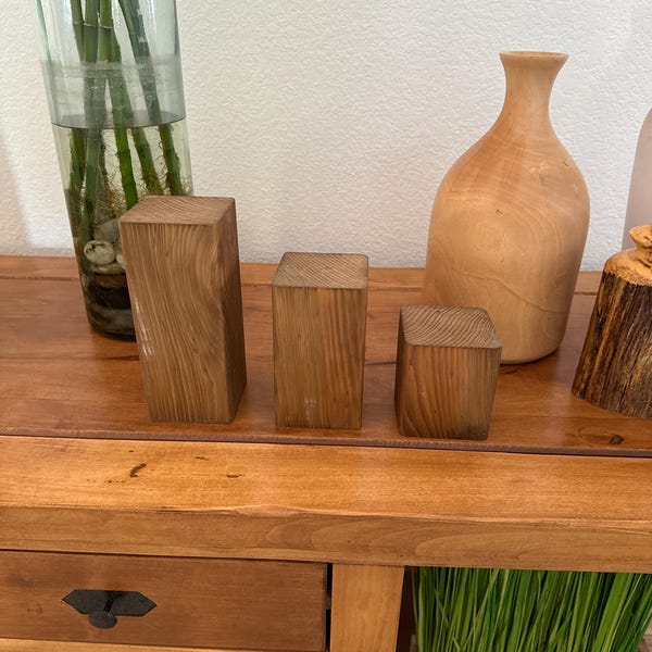 Wood Block Risers, Set of 3 Rustic Solid Block Pedestal Risers ...