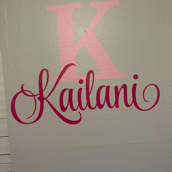 Personalized Name Wall Decal Girl Monogram Initial Fancy Cursive Name ...