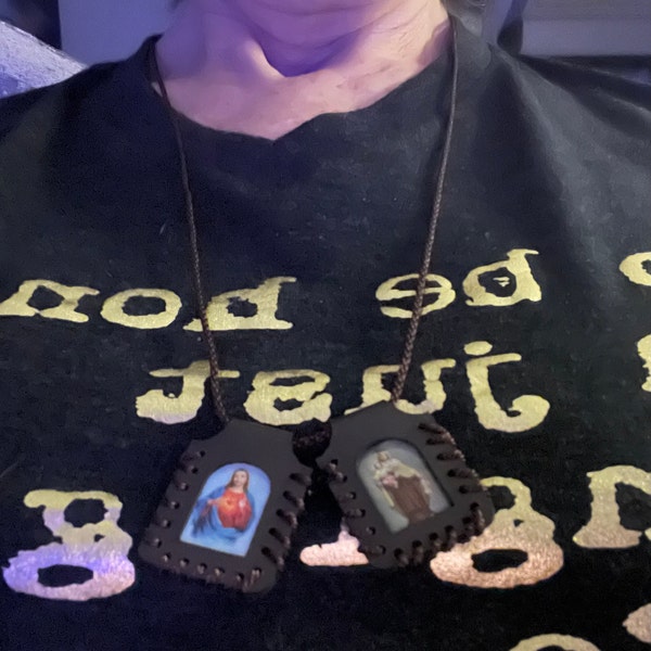 Sacred Heart of Jesus Christ and Our Lady of Mount Carmel Leather ...