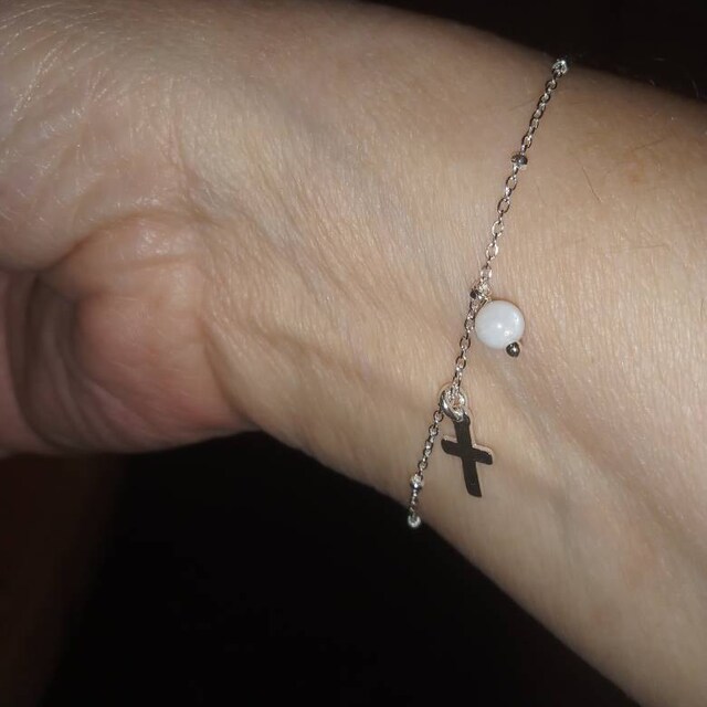 Dainty Cross Bracelet, Sterling Silver Bracelets for Women, Tiny
