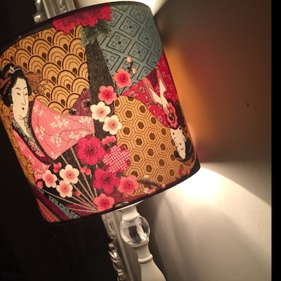 Oriental Lampshade, Japanese Lamp Shade, With Geisha Ladies in Metallic ...