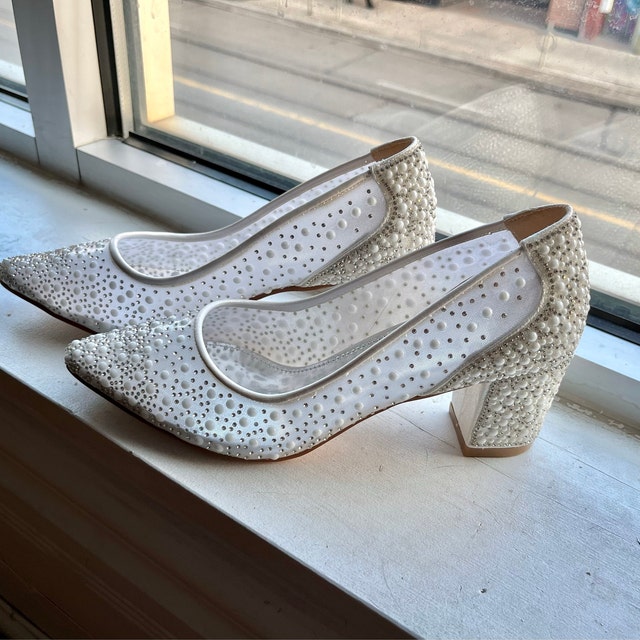 Pearl Embroidered Stone Detailed Transparent Bridal Shoes 