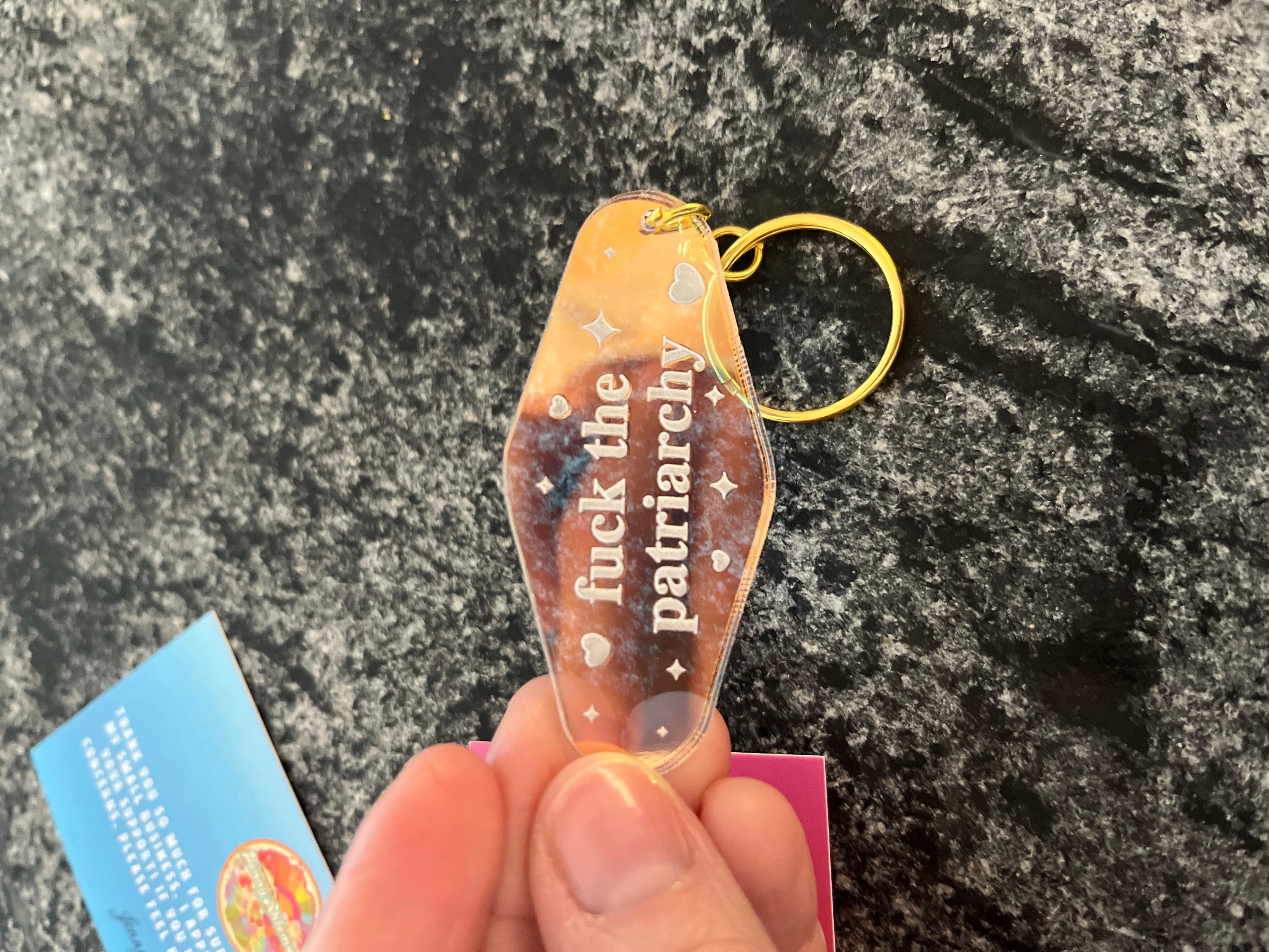 Fuck The Patriarchy Iridescent Acrylic Motel Keychain