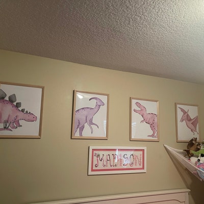 Pink Dinosaur Room Décor, Pink Dinosaur Print Set, Dinosaur Nursery Art ...