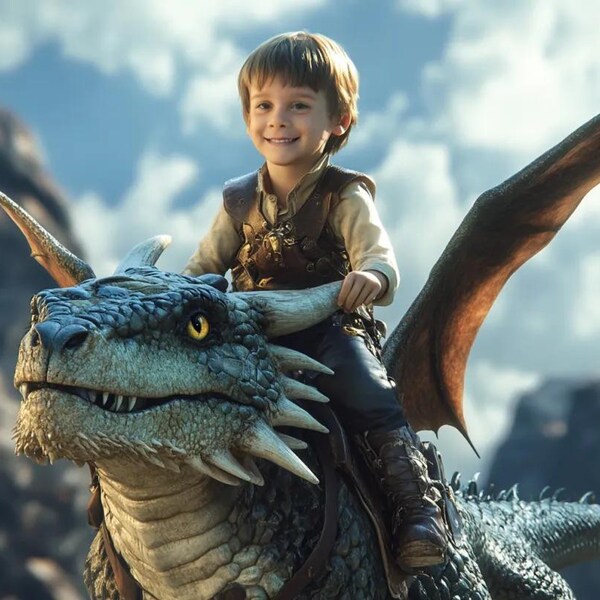 Custom Boy Riding Dragon Portrait Personalized Child Riding Dragon ...