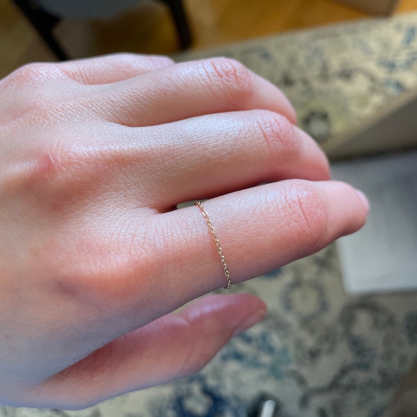 14k Dainty Chain Ring / Super Dainty Link Chain Ring / Barely There ...