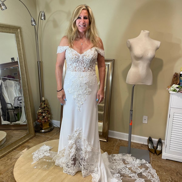 Deep V Neck Cap Sleeve Appliques Wedding Gown TWA3662 main image 1