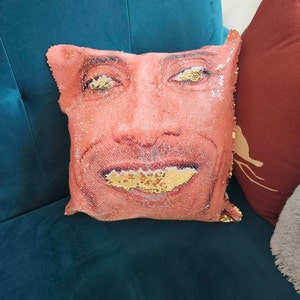 The Rock Meme Face Sequin Pillow Cover Funny the Rock Face 