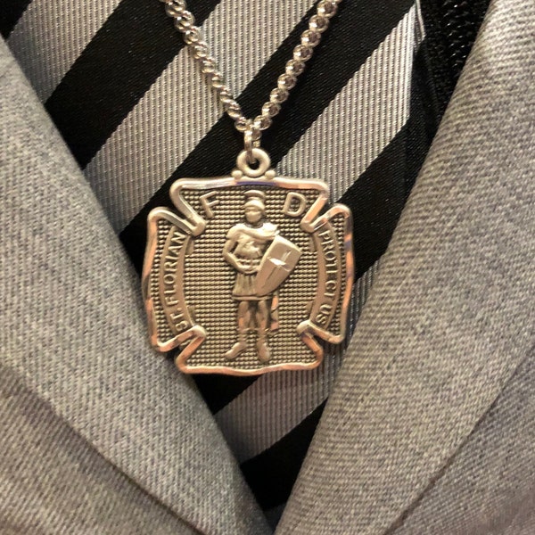 St Florian Sterling Silver Pendant on a 24 Inch Light Rhodium Heavy ...