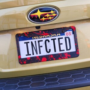 My Blood Type Is Venom License Plate Frame (Design 2a) - Black Plastic Marvel Car Accessory