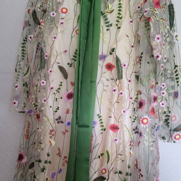 Esther Floral Embroidery Elbow Sleeve Dress