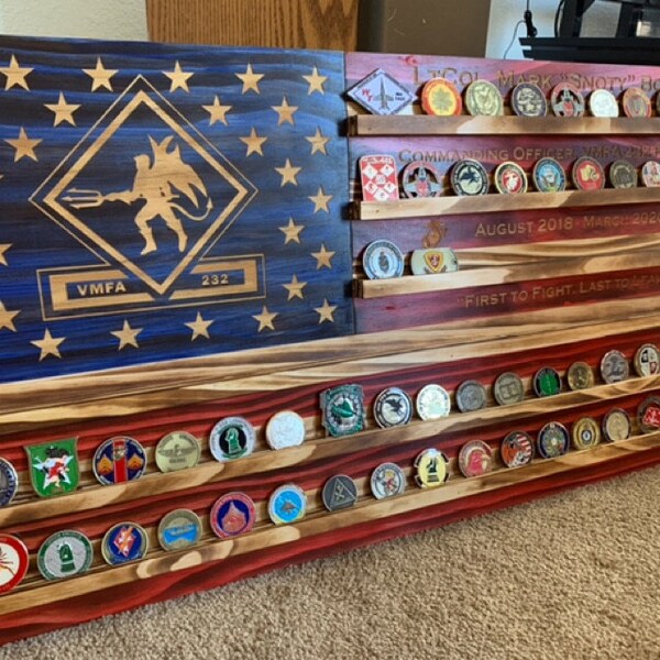 Extra Large NAVY Rustic American Flag Challenge Coin Display