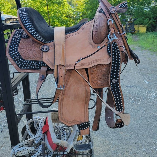 Selle Western en cuir Ranch Roper en cuir avec ensemble