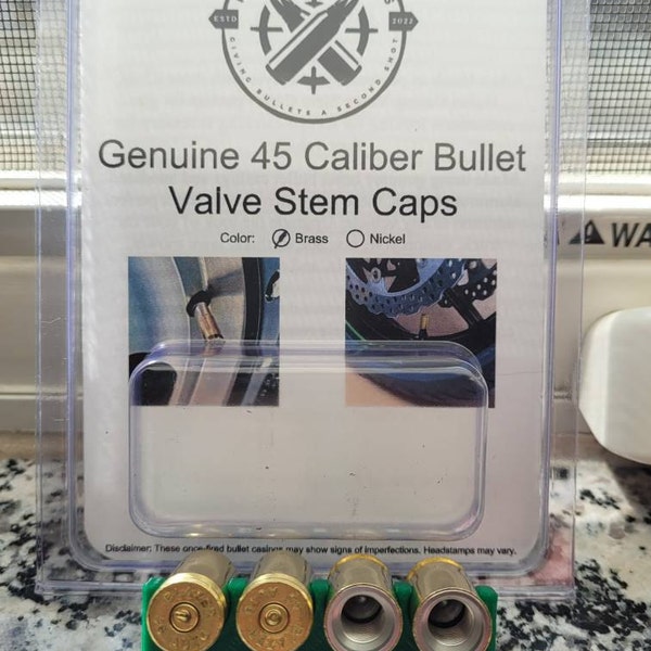 4-Pack .45 Cal Bullet Tire Valve Stem Caps - Nickel Plated Brass, Cool Wheel Accessory For Cars & Trucks