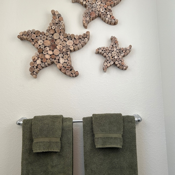 Driftwood Starfish Wall Decor Set– Handmade Coastal Beach House Art - Etsy