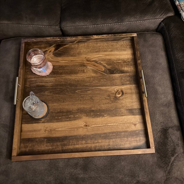 Square Ottoman Tray With Handles Wooden Serving Tray Decorative