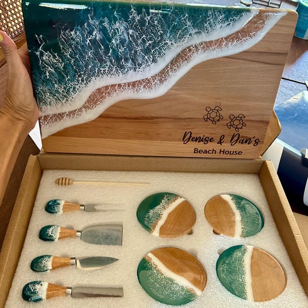 Resin Ocean Wave Round Personalized Charcuterie Board Set for ...