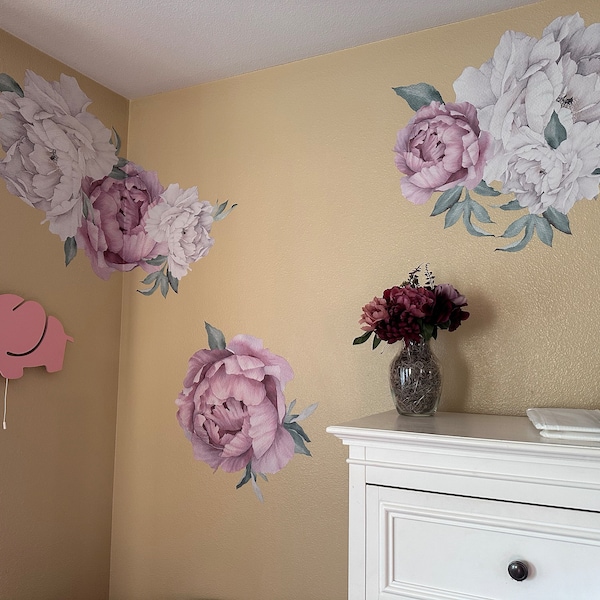 Peony Floral Decals | Self-adhesive Wall Stickers for Nursery or Home ...