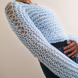 Sweater Knitting PATTERN - Andra Cropped Thumb Hole Sweater