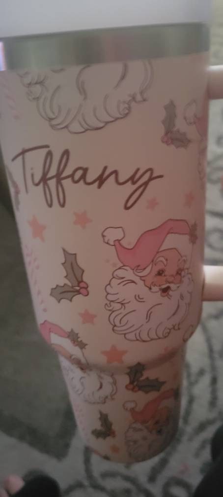 Christmas Pink Santa Claus 40oz Tumbler, Retro Santa Christmas Tumbler, Christmas Family Trip Tumbler, Stainless Steel Tumbler with Straw
