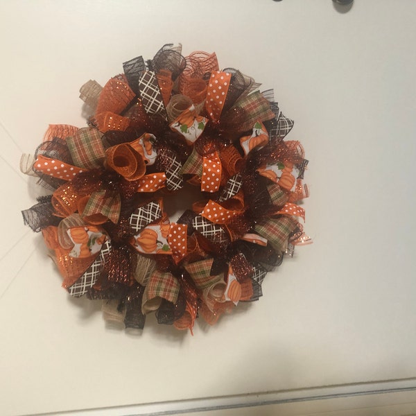 Fall Thanksgiving Mesh Front Door Wreath - Orange Brown Burlap Wreath ...
