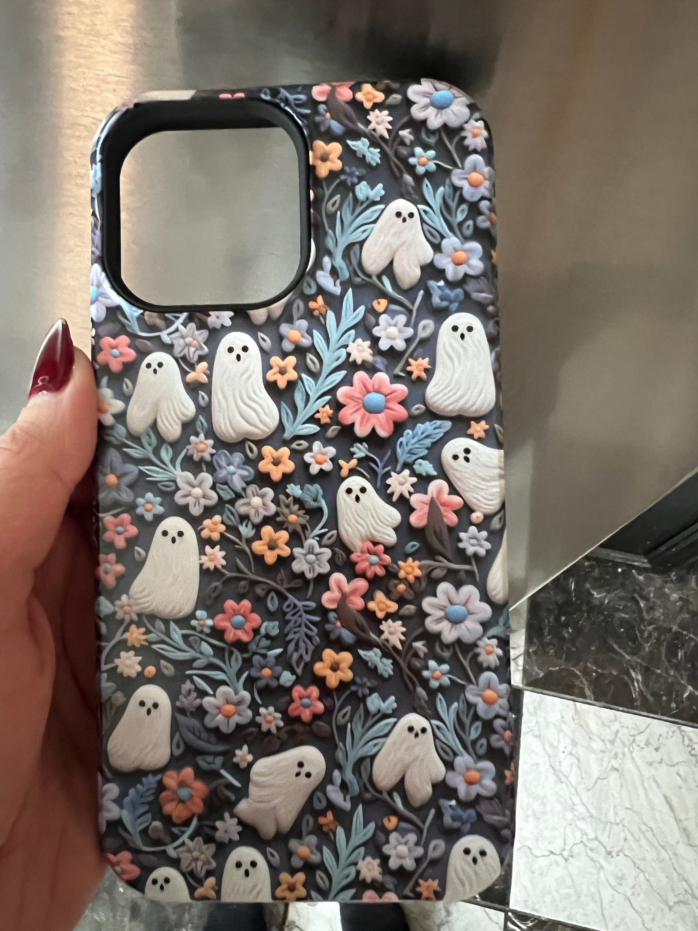 Ethereal Clay Effect Ghosts and Flowers Phone Case | Spooky Ghosts Floral Phone Case | Cute Halloween | MagSafe | iPhone | Pixel | Samsung