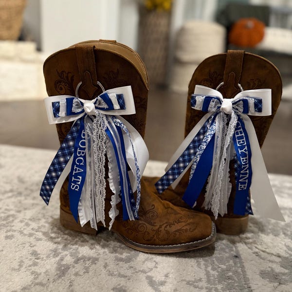 Boot Rivbons For Megan Gameday Boot Bows, Embroidered Ribbons, Custom Boot Ribbons, Spirit ...