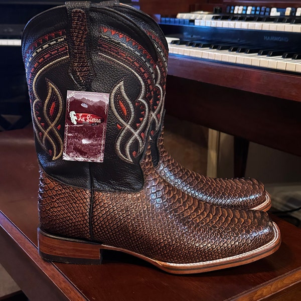 Men's Handmade Python Print Western Cowboy Boots, Square Toe - Etsy