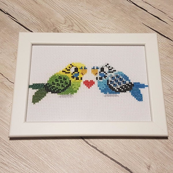 Cute Budgies Cross Stitch Pattern PDF | Green Budgie Cross Stitch ...