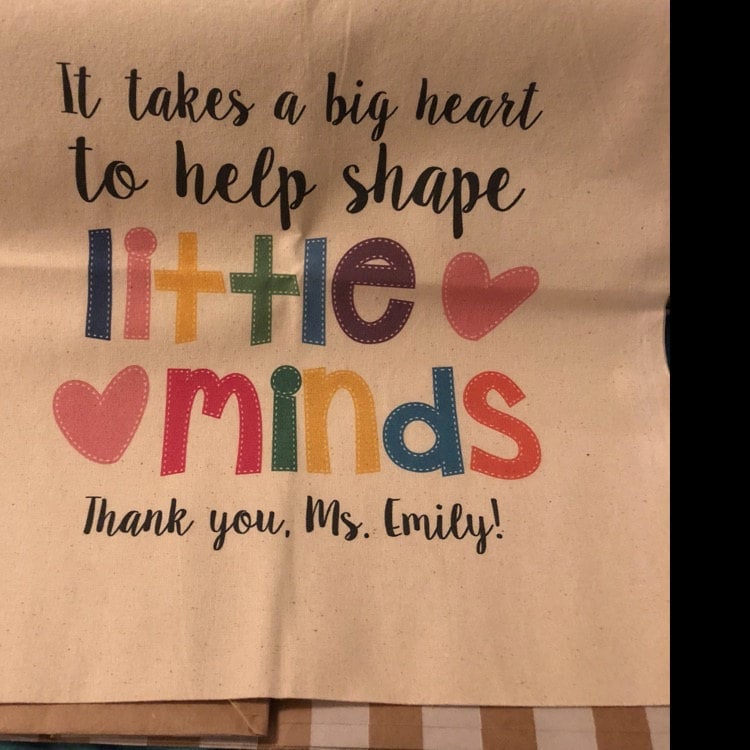 teacher tote bag - adorable teacher tote for kindergarten, first grade - teacher gift big heart to help shape little minds 22MSCL-022-BBag