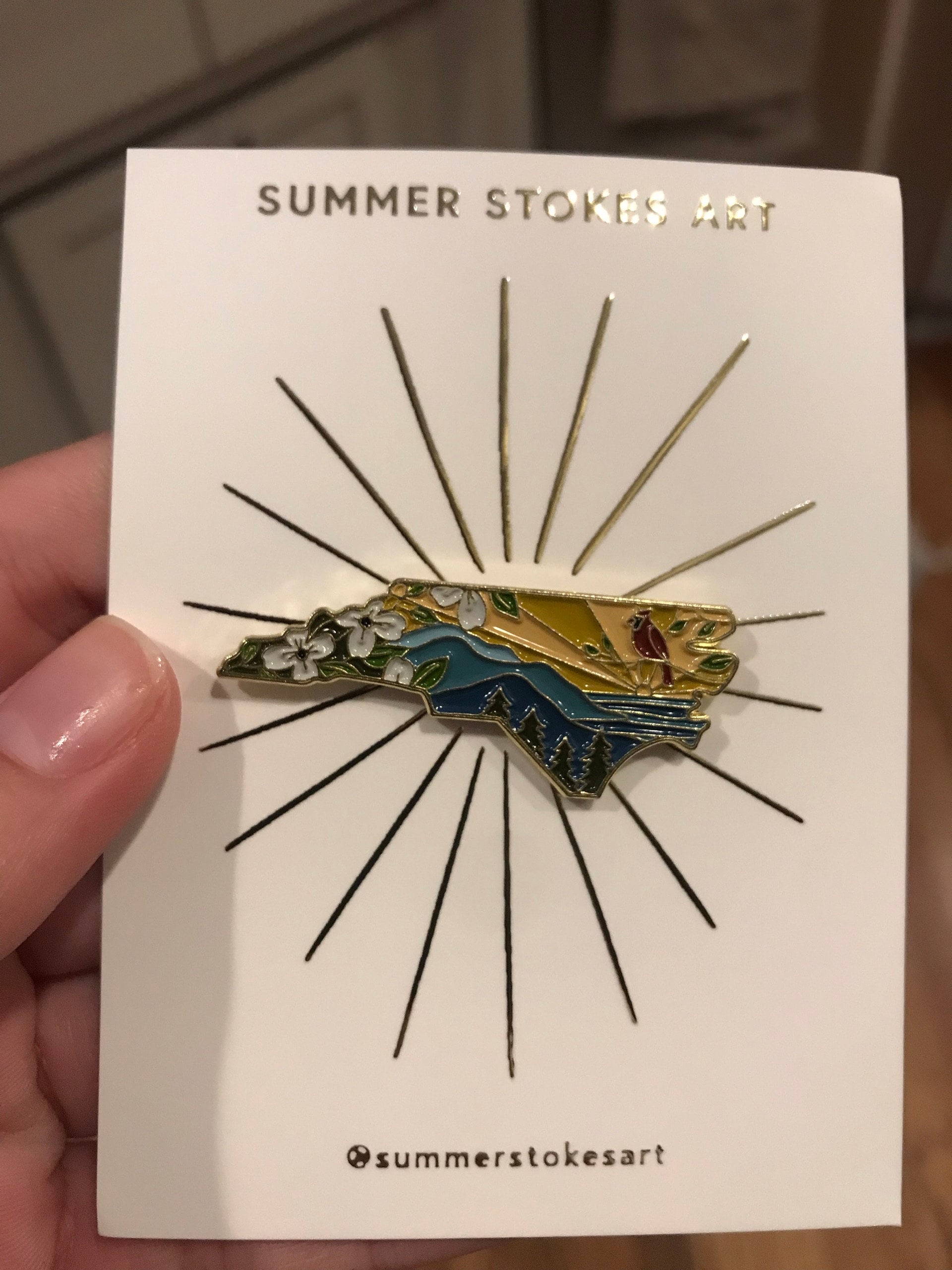 North Carolina Pin | Gold Soft Enamel Pin | Illustrated United State Pin | Butterfly Clasp | 1.25&quot;