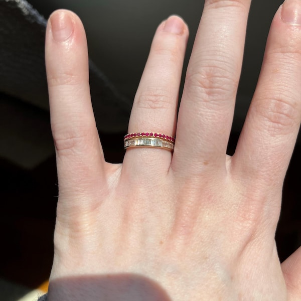 14k Solid Gold Ruby Ring / Half Eternity Ruby Ring Micro Pave Set ...