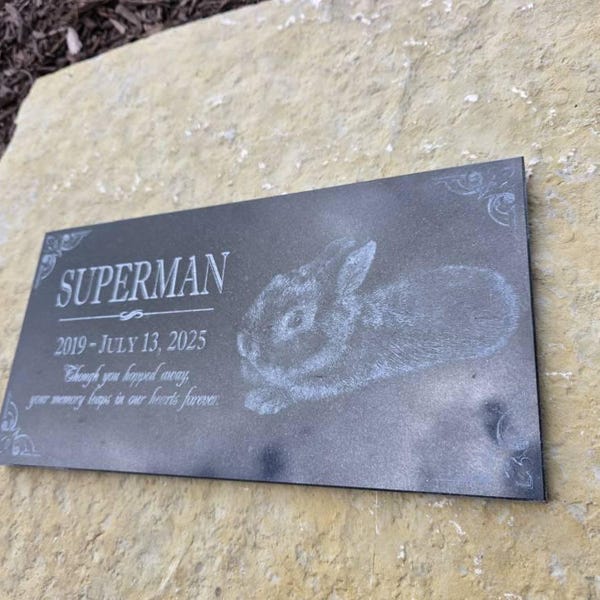 Peter Rabbit Headstone Rabbit Burial Stone | Pet Headstone Photo | Engraved Granite Outdoor ...