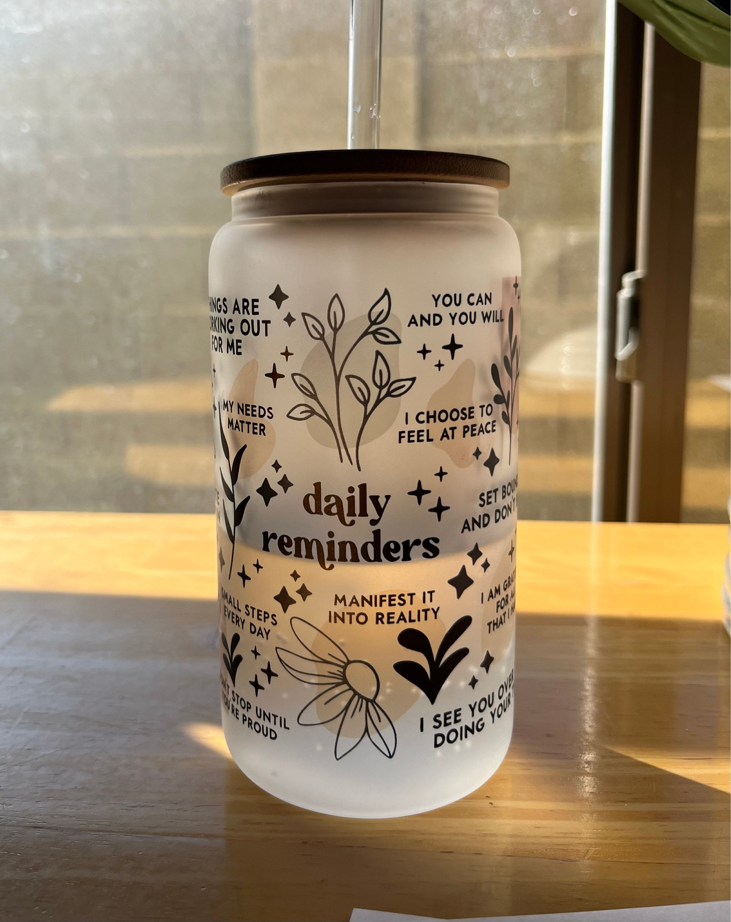 Mental Health Tumbler with Lid and Straw, Daily Affirmations Glass Cup, 16oz Daily Affirmations Tumbler, Gift for Her/Bestie, Soul Sister, BFF, Best Friend Tumbler