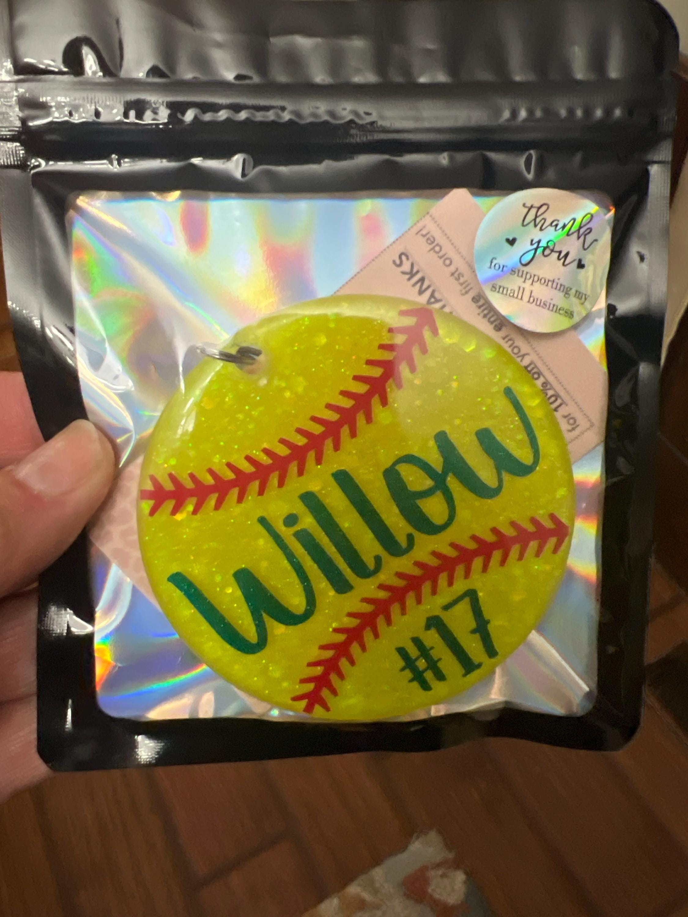 Custom, Glitter Softball Keychain/Bag Tag
