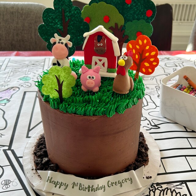 Decorazione per torta di compleanno con animali da fattoria rosa e mucca per baby shower