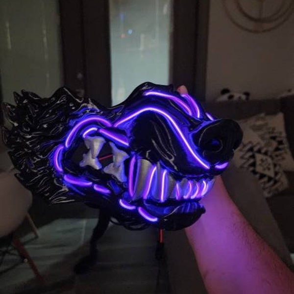 Glowing Cyberpunk Samurai Wolf Mask - Samurai Wolf Mask - Wolf Mask ...