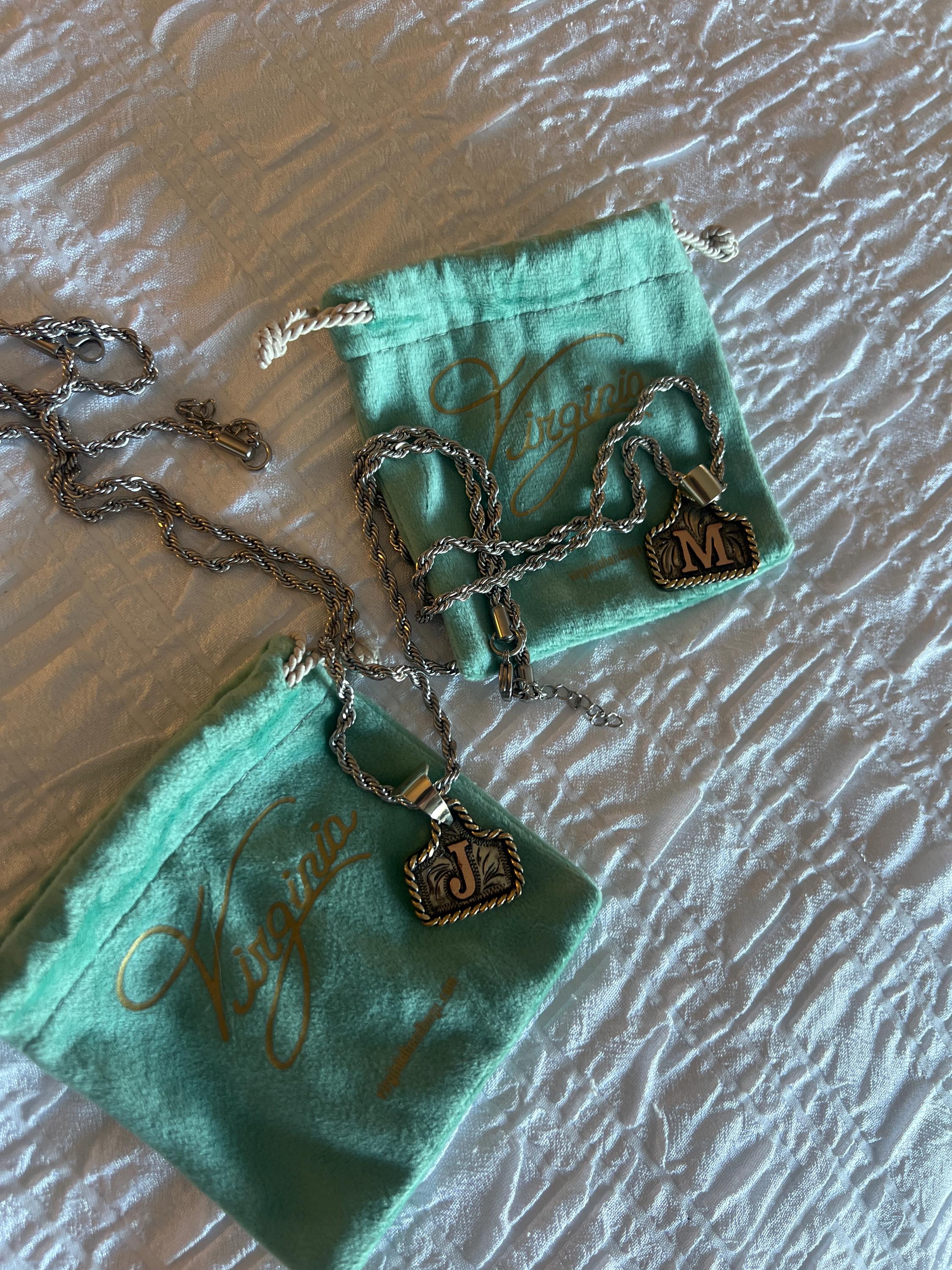 Cow Tag Necklace Handmade Personalized Initial Necklace, Handcrafted. Small Model.  Comes with a 23" Stainless Steel Chain.