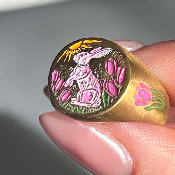 Pink Rabbit Tulip 925 Sterling Silver Signet Ring - Etsy UK