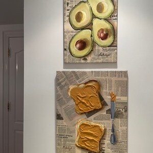アボカドの壁アート アボカドの絵画 オリジナルの油絵 食べ物の絵画