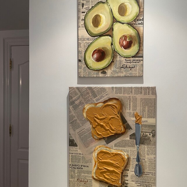 アボカドの壁アート アボカドの絵画 オリジナルの油絵 食べ物の絵画