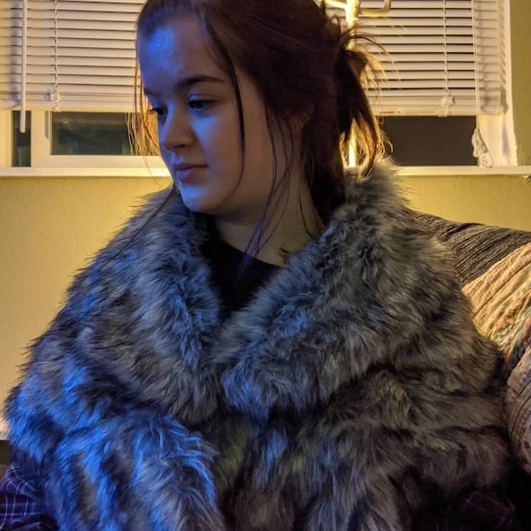 fur shawl with red dress